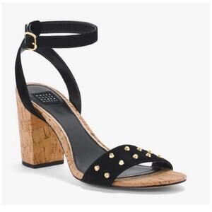 White House Black Market Rexx Studded Ankle Strap Heeled Sandals Black Cork 10